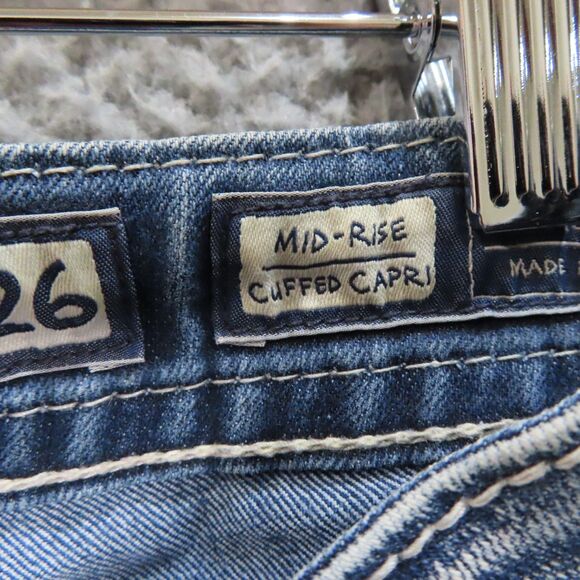Miss Me Capri Jeans 26 Blue Embellished Bling Pockets Mid Rise Cuffed Denim - Picture 12 of 14